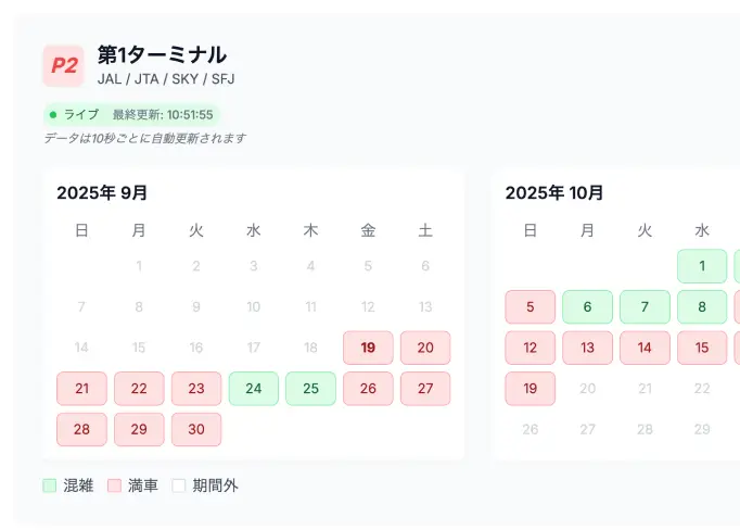 Haneda Airport parking availability notification app interface in Japanese
